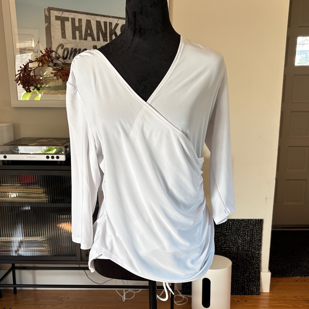 TravelSmith Elegant White Wrap Blouse